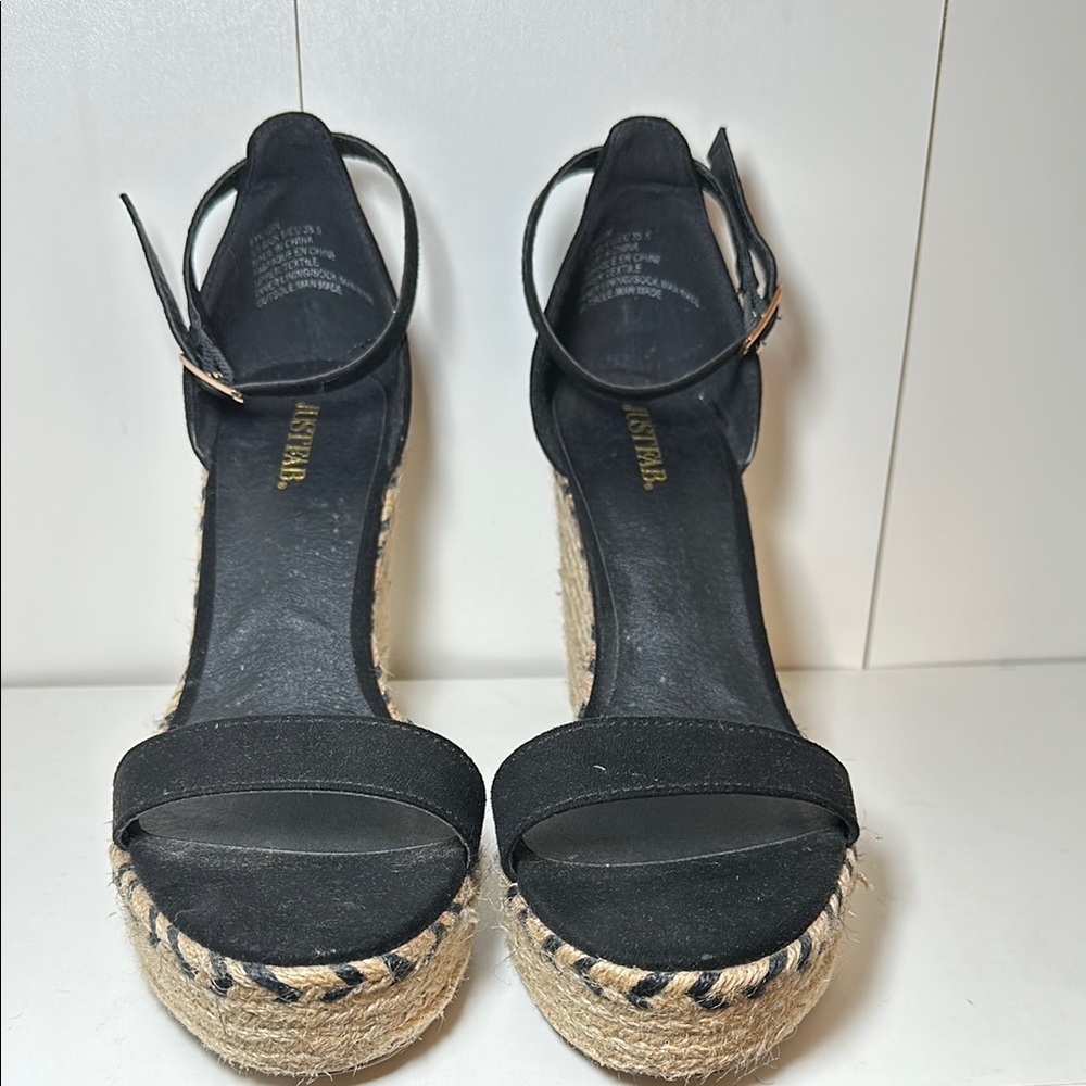JustFab Black Espadrille Wedge Sandals